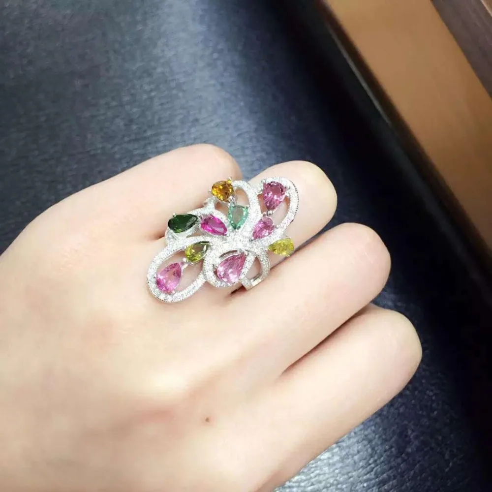 

Anillos Qi Xuan_Trendy Jewelry_Tourmaline Stone Flower Woman Rings_S925 Solid Sliver Fashion Rings_Manufacturer Directly Sales
