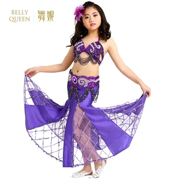 

Girls Children's Performance Costume Beads Embroidery Belly Dance Costume Set 3 Pcs