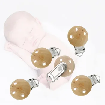 

Hot Selling 5Pcs Wooden Dummy Clips Natural Wood Baby Findings Pacifier Clamp DIY Teething Tools