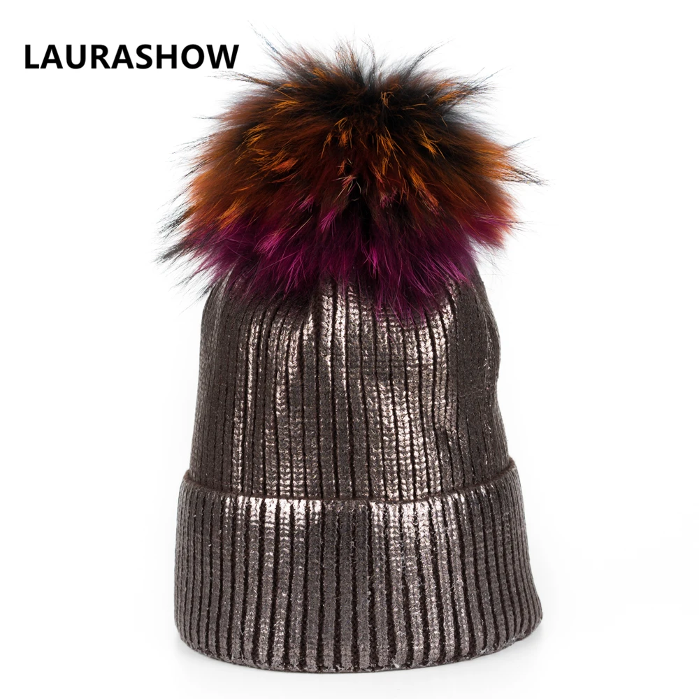 

LAURASHOW Autumn Winter Beanies Hats Fur Ball Pom Pom Women Wool Hats Knitted Warm Cap Girl Skullies Casual Hats Crochet Bonnet