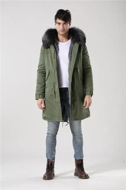 Best price at $376 Cheap Italy design winter long style outerwear warm male Mr Mrs fur grey real raccoon fur collar coat mens hood fur parka