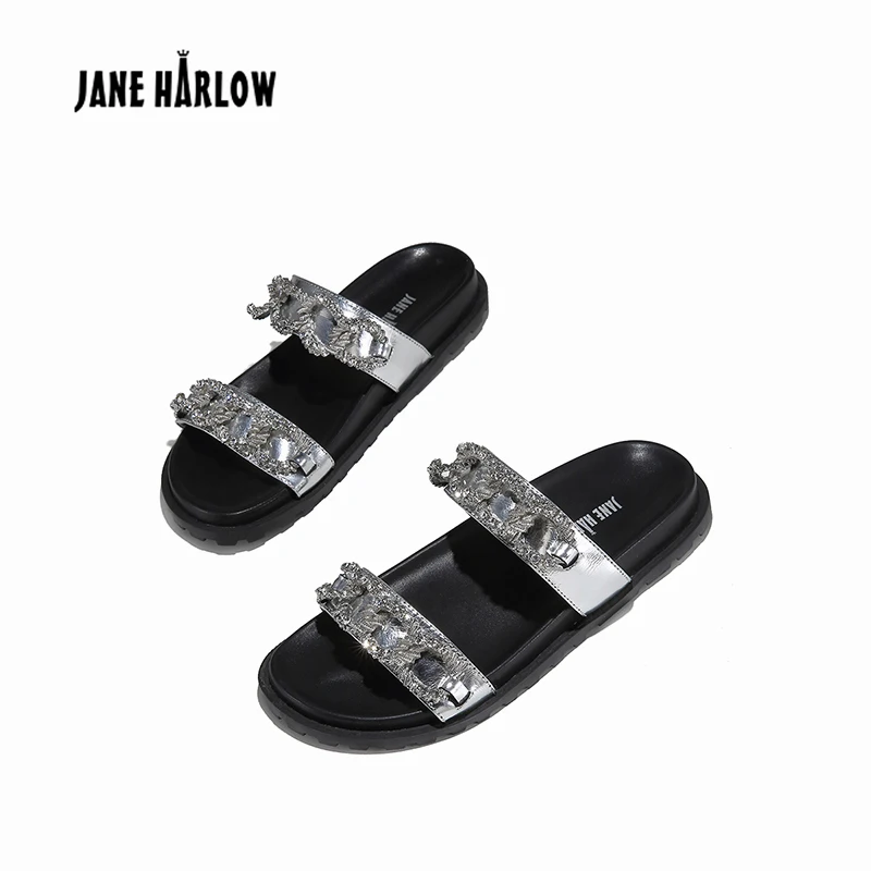 JANE HARLOW/2019 г. Новая летняя пляжная обувь на толстой плоской подошве со стразами и