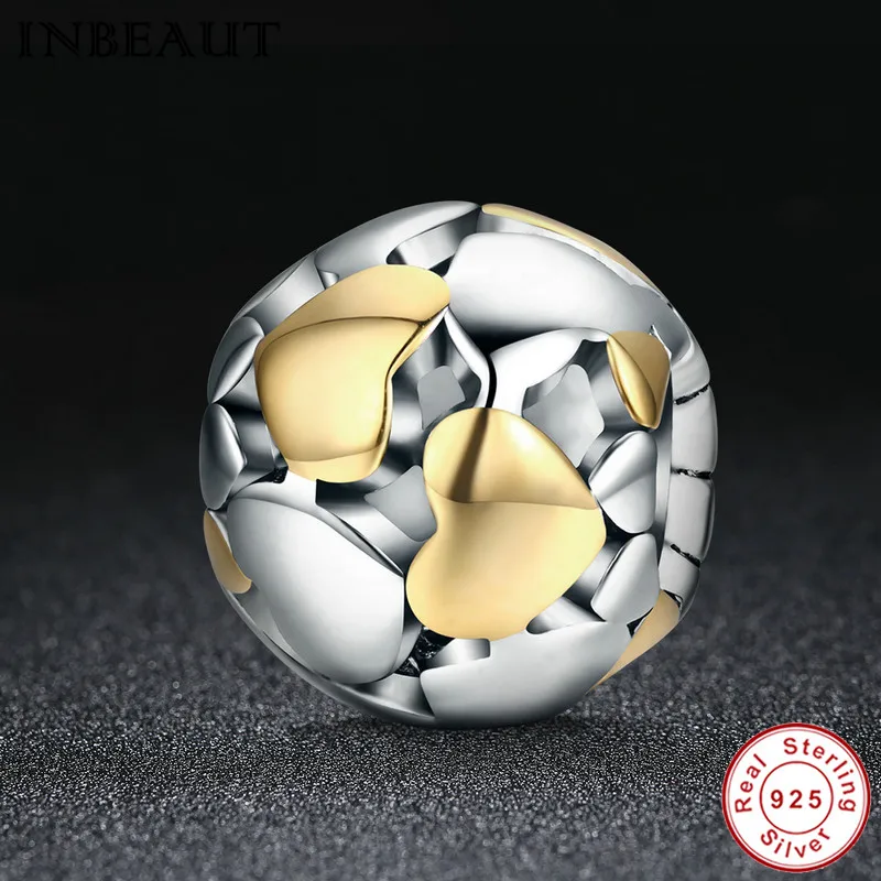 

fit Pandora Bracelet Original 925 Golden Lot Heart Stack Charm S925 Sterling Silver Romantic Tiny Heart-shaped Beads Female DIY