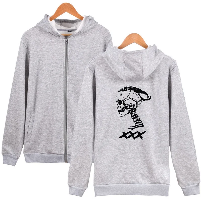 GREY HOODIE Новое поступление, толстовка с капюшоном RIP XXXTentacion для мужчин и женщин, с принтом черепа, XXXTentacion, на молнии, худи для девочек и мальчиков, ХХХ куртки - Цвет: GREY HOODIE