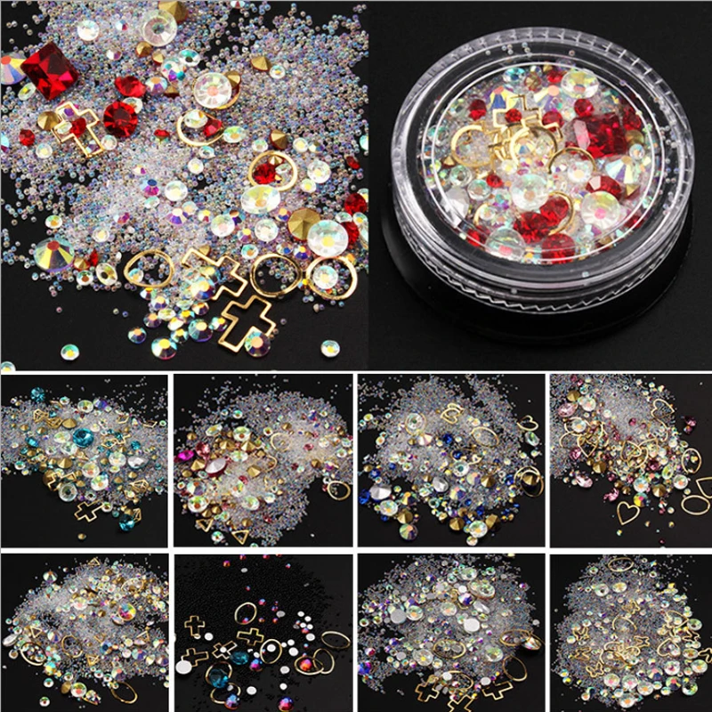 

12 Box Mixed Colorful Rhinestones For Nails 3D Crystal Stones For Nail Art Decorations Diy Design Manicure Diamonds