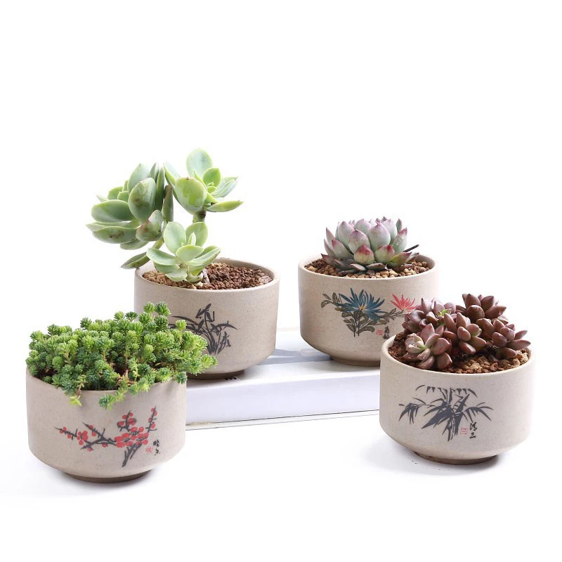 

Multi-meat Desktop Hydroponics Plant Ceramic flowerpot rough pottery antique breathable basin Plant basin Tray Home Decor