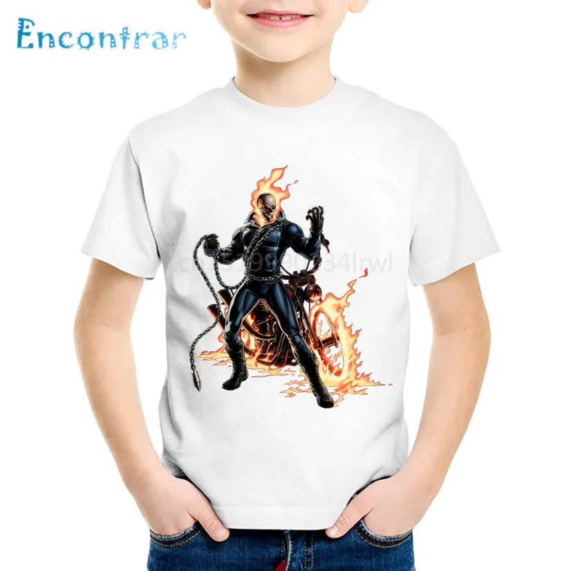 Модные детские футболки с принтом «Ghost Rider», детские летние футболки, повседневные топы для мальчиков и девочек, одежда для малышей, HKP493