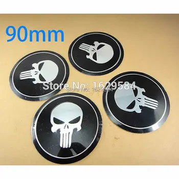 

4PCS 90mm Sticker The Punisher Logo Car Steering Wheel Center Hub Cap Emblem Badge Decal Symbol