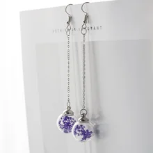 Boucles d'oreilles en forme de fleur séchée pour femme, boucles d'oreilles en boule de verre, fantaisie, DIY, # HZ201