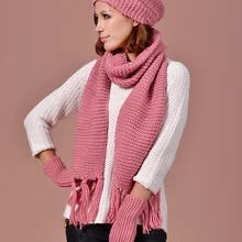 Женский вязаный головной убор ручной работы и шарф+ перчатки зимний комплект вязаные шапки воротники