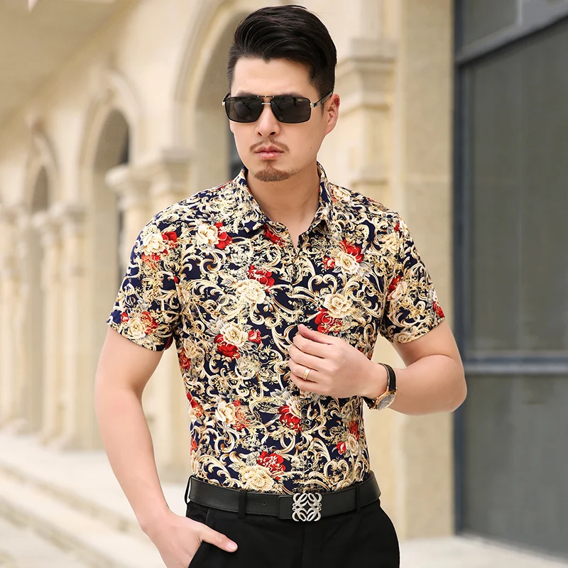 2018 New High Quality Men Short Sleeve Silk Fashion Floral Shirt Plus ...