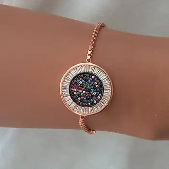 

geometric adjusted bracelet fashion colorful cz paved slider chain round bangle for women