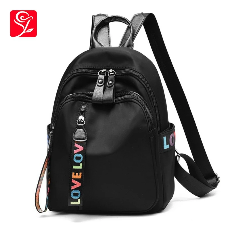 

Women Oxford Backpack College Student School Bags Casual Teenage Girls Travel Daypack Love Letter Print Small Rucksack Black