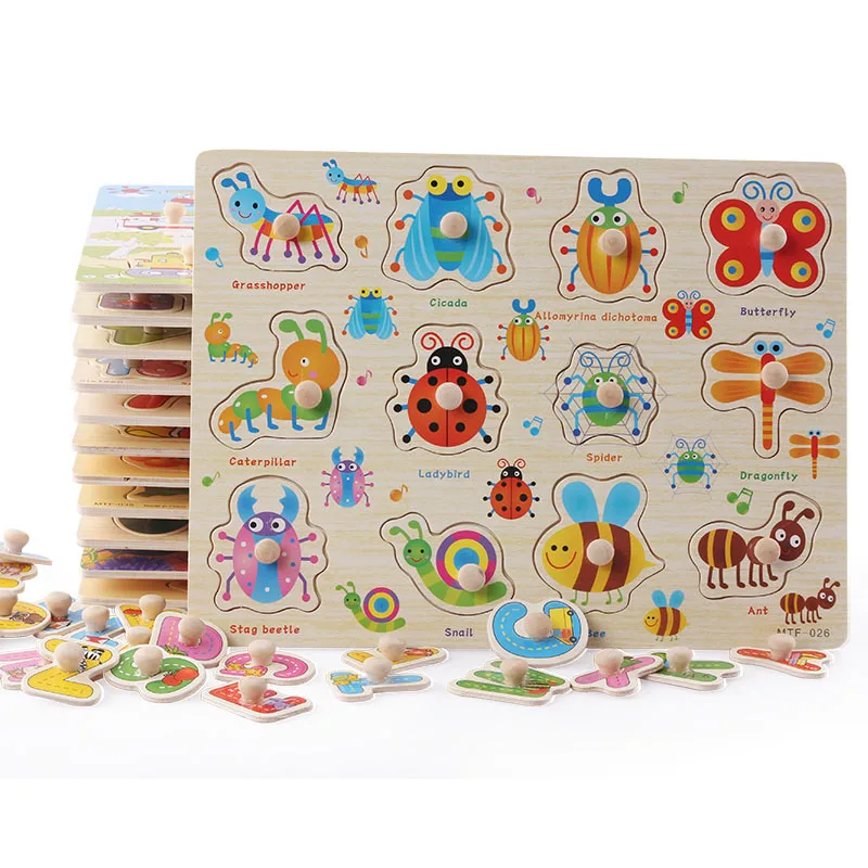 

30cm Kid Early educational toys alphabet and digit learning education child wood jigsaw toy baby hand grasp wooden puzzle toy