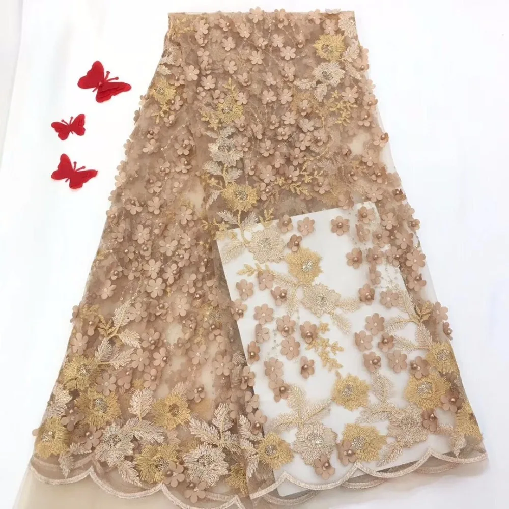 Нигерийское кружево желтый Свадебный швейцарский вуаль высокого качества гипюр Французский кружевной ткани с бисером вышитое