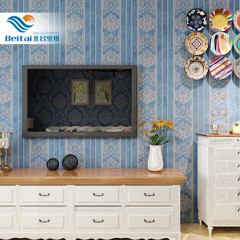 

0.53x9.5 meters European-style blue Damascus pattern wallpaper kids room living room bedroom marriage room non-woven wallpaper