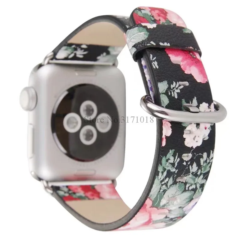 Китайский цветочный кожаный ремешок для часов Apple Watch 44 мм 42 38 Серия 1 2 3 4 браслет