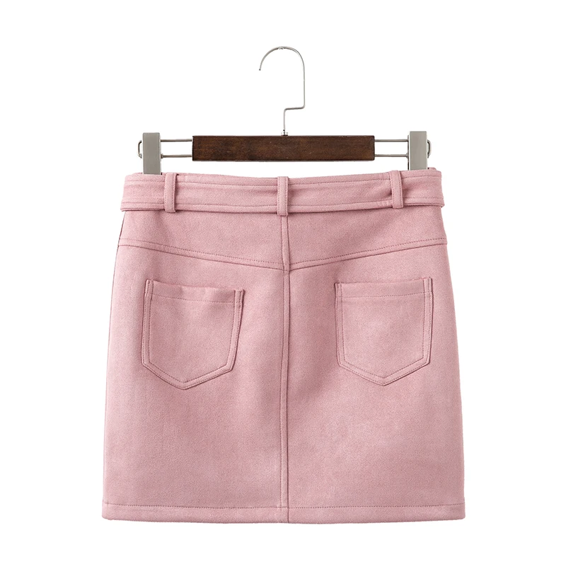 BONGOR LUSS Sexy 2018 Autumn Winter Suede Women Skirt Zipper Sashes Double Pocket Party Short Mini Ladies Black Skirts (9)