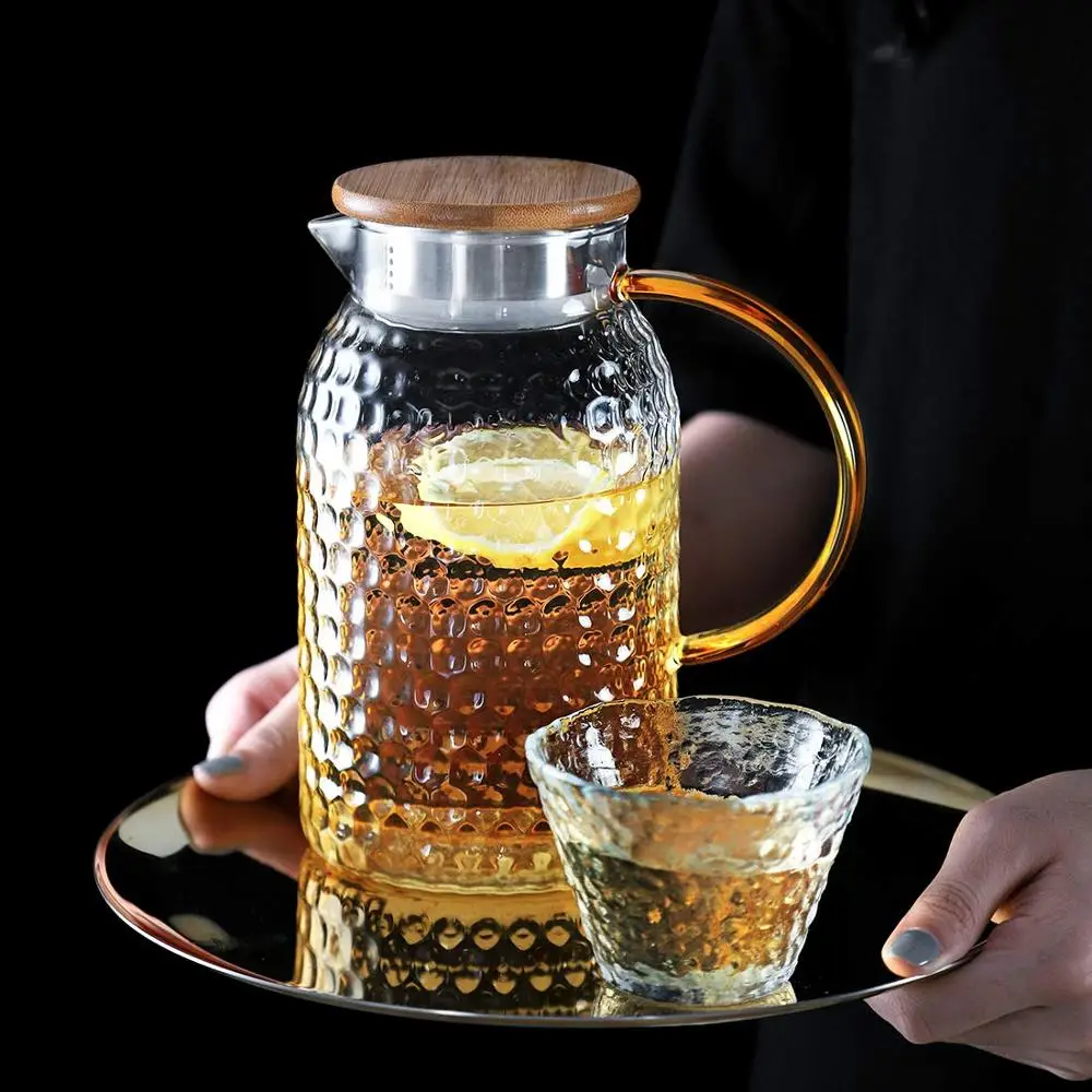 

1500ml/51oz Glass Pitcher with Bamboo Lid Stove Safe Pitcher Iced Tea Spout Water Carafe for Hot Cold Wine Coffee Milk Tea