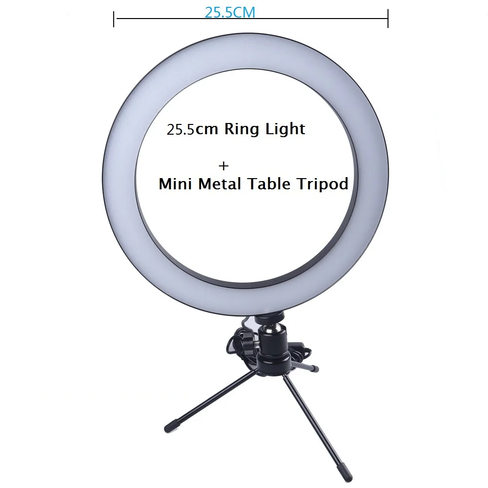 10 дюймов 26 см Lightdow большой/маленький Диммируемый светодиодный студийный фотоаппарат кольцо свет телефон видео свет лампа с штативами кольцо стол заполняющий свет - Цвет: withTripod