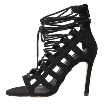 THEMOST Women New Fashion Lady Summer Gladiator Sandals Big size 34-43 Causal High heels Cross-tied Hollow Peep toe Thin heels