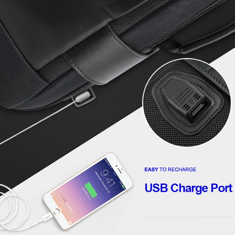  15.6 Inch Notebook Backpack Black Contractive Leather Backpack for Men USB Charging Male Travel Bac - 32829876212