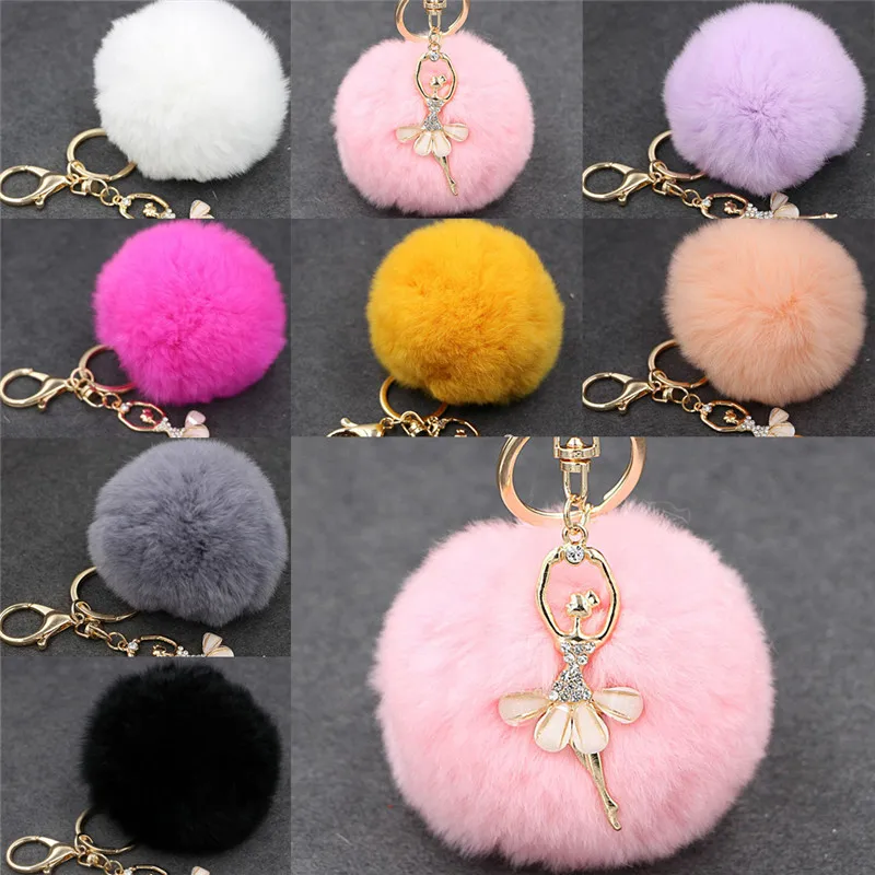 Lovely Crystal Keyring Bag Keys Accessories Gift Rabbit Fur Key Chain Ballerina Girl Keychain Car Ring newest | Украшения и