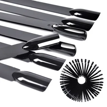 50 Sticks New Pro Black False Nail Art Color Chart Stick Nails Polish Display Foldable Practice Fan Board Tools