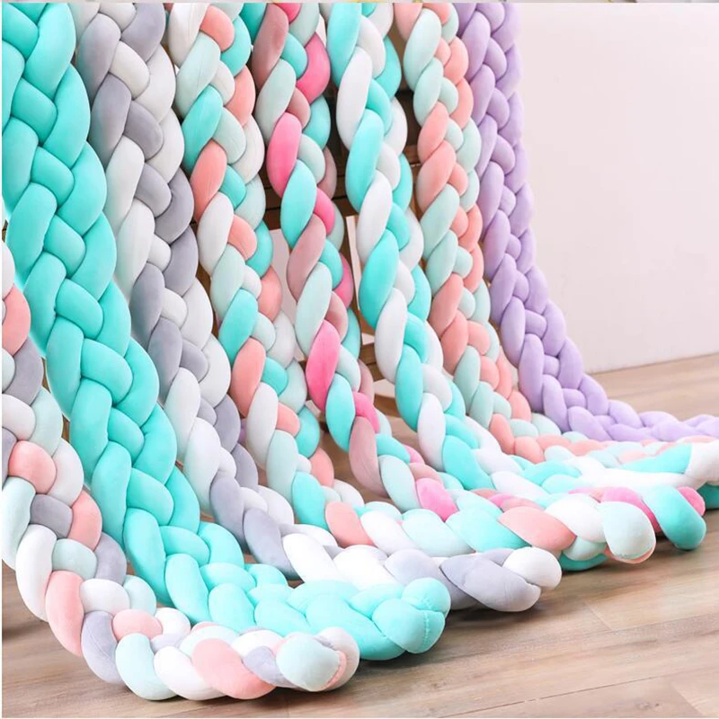 

1M-3M Dropshipping Plus Width Baby Pillow Plush Knitted Knot Crib Decoration Super Soft Baby Bed Cushion Bumper Protector