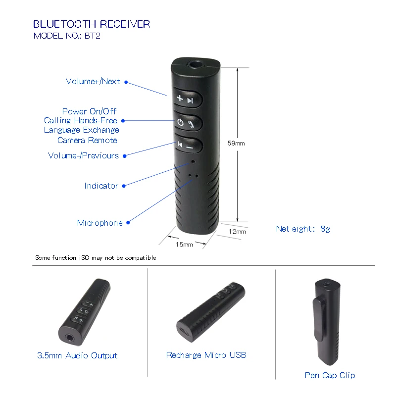 BT2 беспроводной Bluetooth приёмный передатчик аудио приемник адаптер AUX 3,5 мм разъем для наушников FM Handfree Автомобильная Музыка с микрофоном