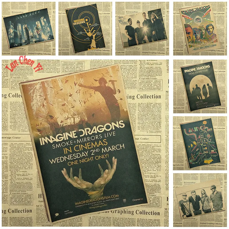 

Imagine Dragons Rock Band Music Kraft Paper Poster Vintage High quality Printing Drawing core Decorative Painting
