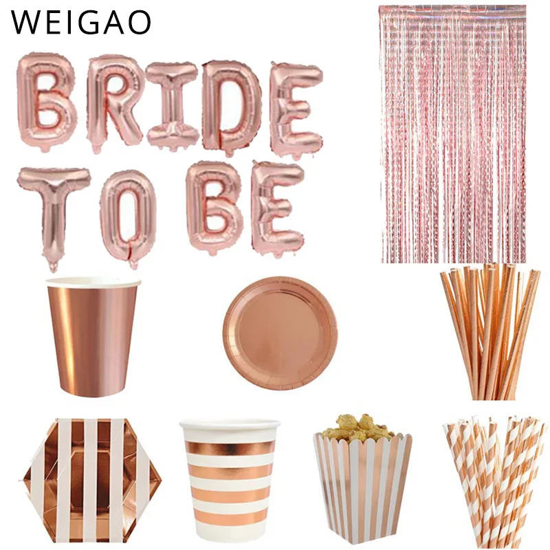 

WEIGAO Rose Gold Disposable Tableware Set Bride Party Cup Plate Party Tableware Set Wedding Decor Bachelorette Party Supplies