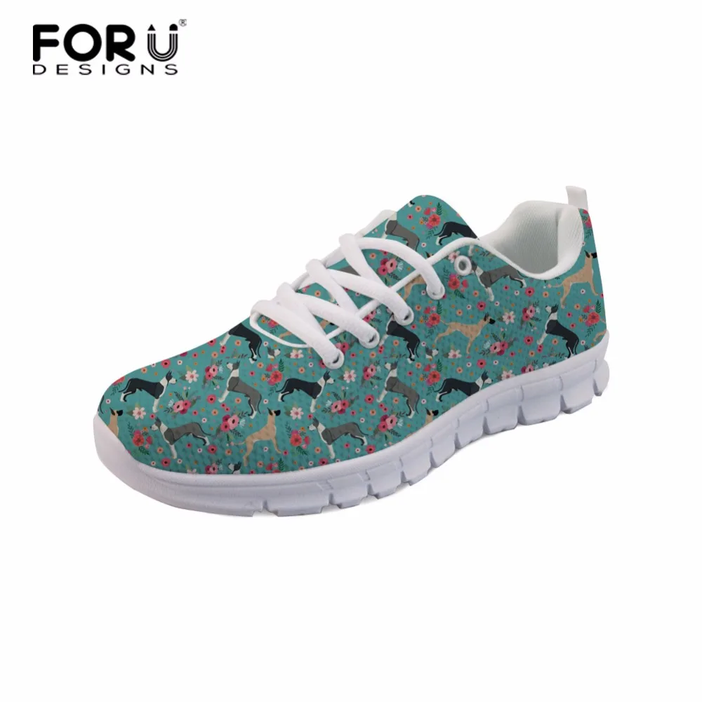 

FORUDESIGNS Great Dane Printed Ladies Lightweight Shoes Brittany Dog Flowers Women Sneakers School Student Daily Air Mesh Shoes