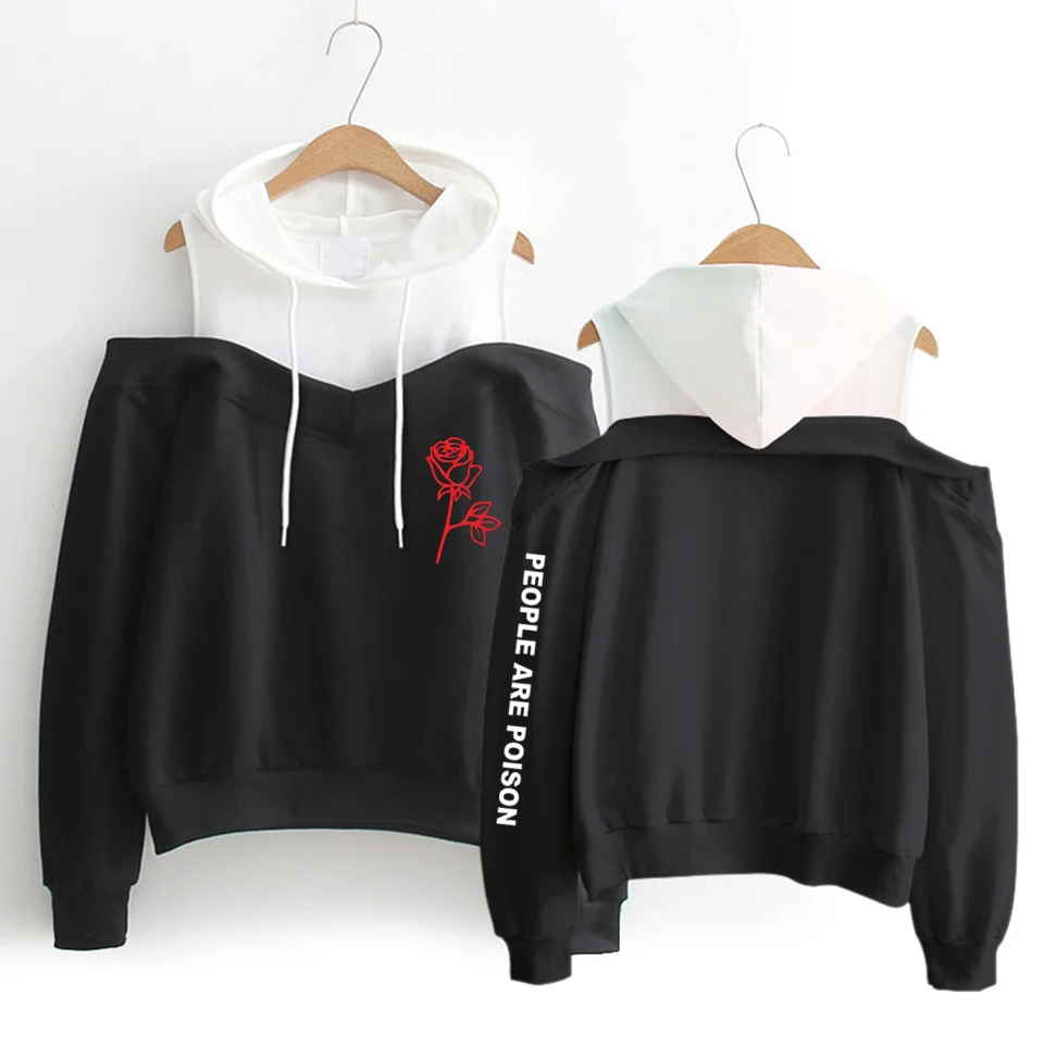 

People are Poison Rose Off Shoulder Hoodies Women Harajuku casual Hoodie Sweatshirts Pullover Sexy Sweatshirt sudaderas Jacket