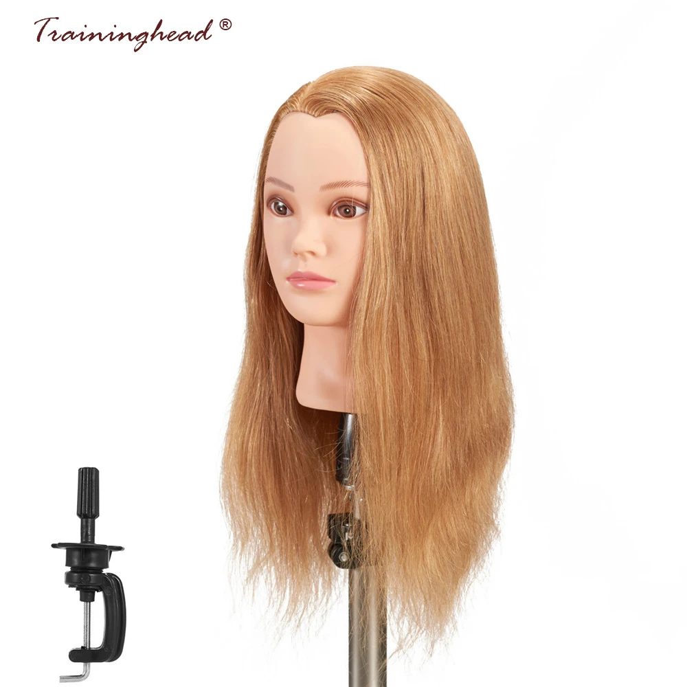 Traininghead 20-22 ''100% человеческих волос манекен головы для париков Salon Professional плетение практика Учебные головы-манекены кукле головы