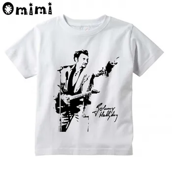 

Children Music Singer Johnny Hallyday Design Tops Boys/Girls Casual T Shirt Kids Cool White T-Shirt