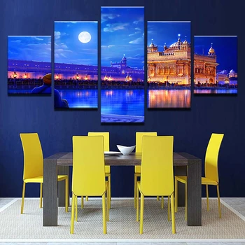 

5 Pieces Indian Golden Temple Modular Wall Art christmas decorations for home pictures Printed Poster Canvas Paintings prints