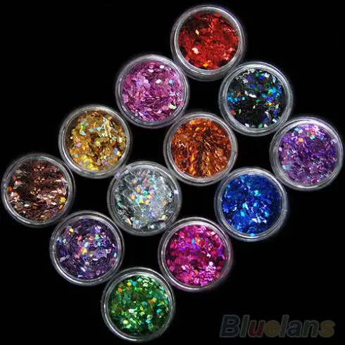 

12pcs 12 Colors Nail Art Acrylic 3D Rhombus Glitter Shape Sequins Powder Set 1QDY 2P78