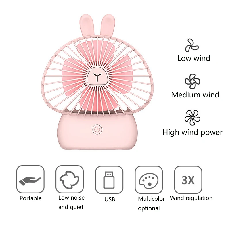 Новый горячий портативный мультфильм небольшой вентилятор трехскоростной большой ветер ночной свет настольная зарядка мини ручной