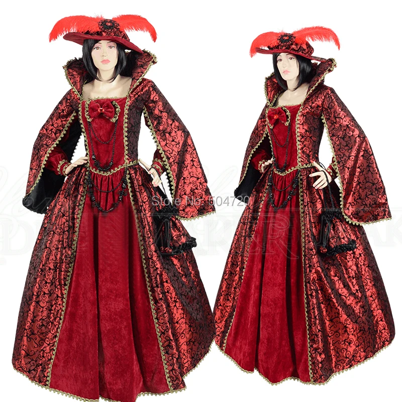 

Tailored!Luxs RED Velvet Duchess Princess 17 century regency Renaissance Theater medieval Halloween Gown Ball dress HL-190