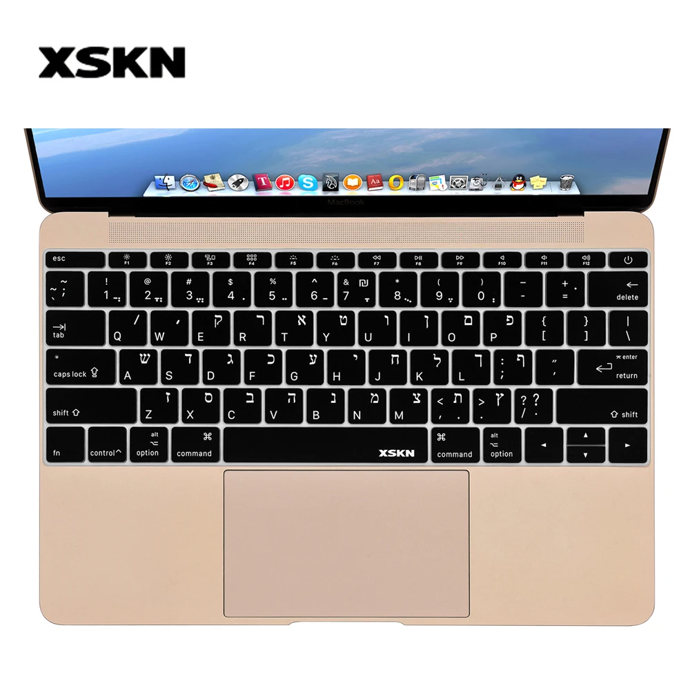 XSKN иврит силиконовый чехол для клавиатуры наклейка кожи для США Apple Macbook 12 A1534, высокое качество Силиконовая защита для клавиатуры ноутбука