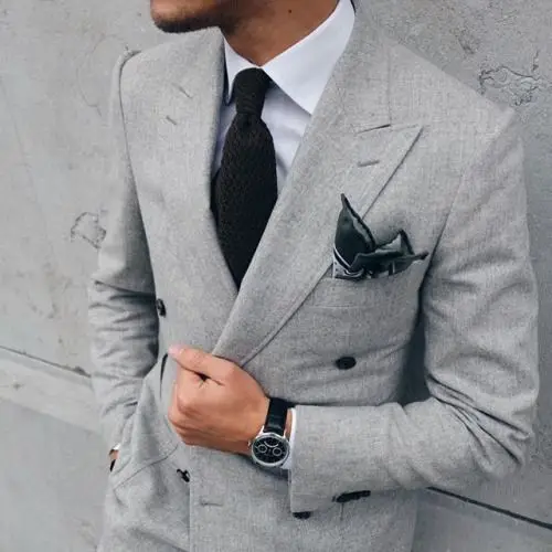 Light Grey Men Suit Jacket Double 