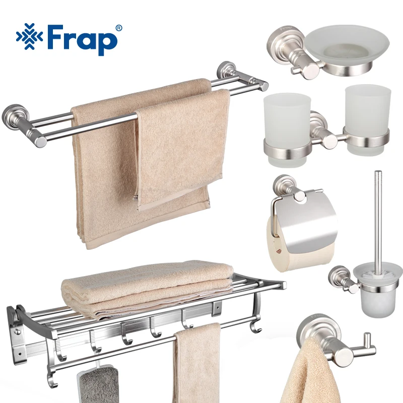 Frap 7 Stücke Bad accessoires Raum Aluminium Becherhalter Glas Tassen Robe Haken zahnbürste Zahnbecherhalter F37T7 Günstig