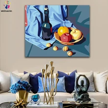 DIY картинки для раскраски по номерам с цветами натюрморт фруктовая бутылка глиняный горшок картина Рисование Живопись по номерам в рамке дома