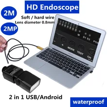 2M HD Mini Camera 2in1 USB Endoscope 2MP 8mm 6 Adjustable LED Waterproof Borescope Inspection Camera for Android Phones PC