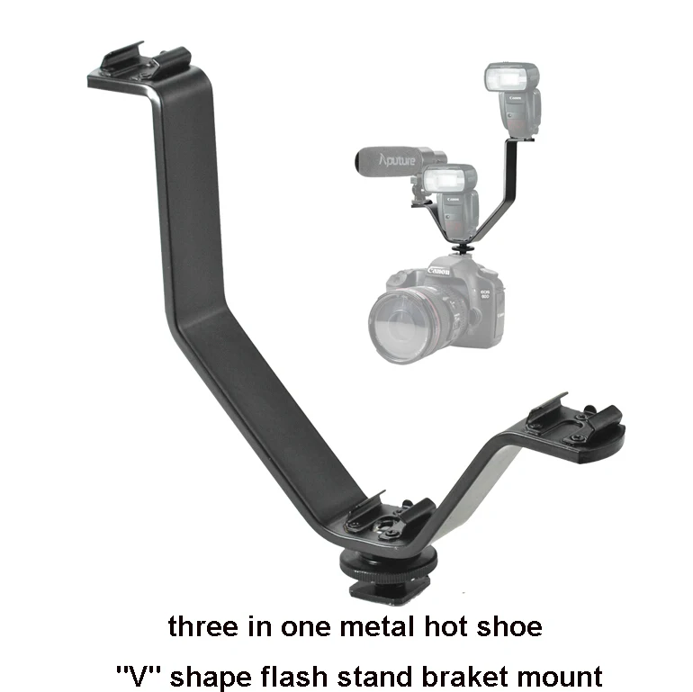 

three in one metal hot shoe "V" shape flash stand braket mount adapter 1\4 screw Microphone, Flash, LED Camera Lamp