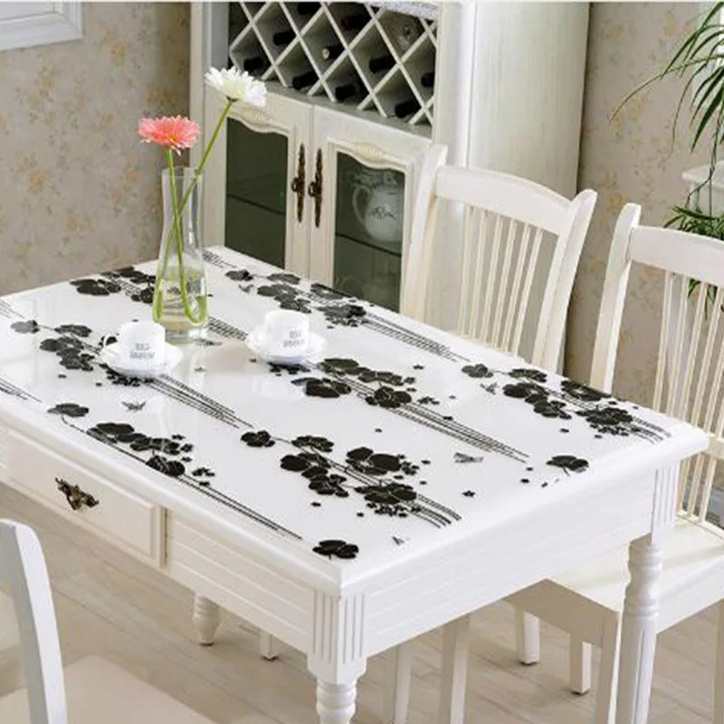 

BALLE Rectangular PVC Waterproof Tablecloth Kitchen Table Cover Plastic Soft Glass Table Cover Abstract Flower 1.0 mm