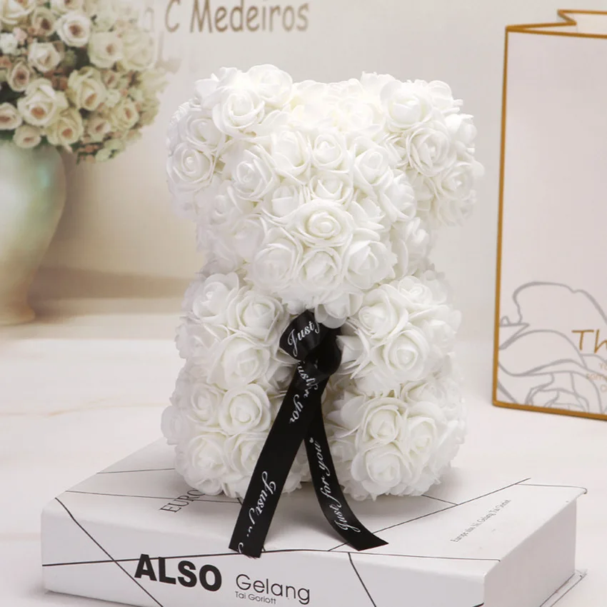 White 25cm No Box Горячая Распродажа, подарок на день Святого Валентина, 25 см, красная роза, плюшевый мишка, цветок розы, искусственное украшение, рождественские подарки для женщин, подарок на день Святого Валентина - Цвет: White 25cm No Box