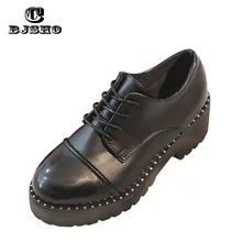 CBJSHO High Quality British Style Women Oxfords Flats Platform Shoes Round To Brogue Loafers Brand Female Shoes Black Creeper