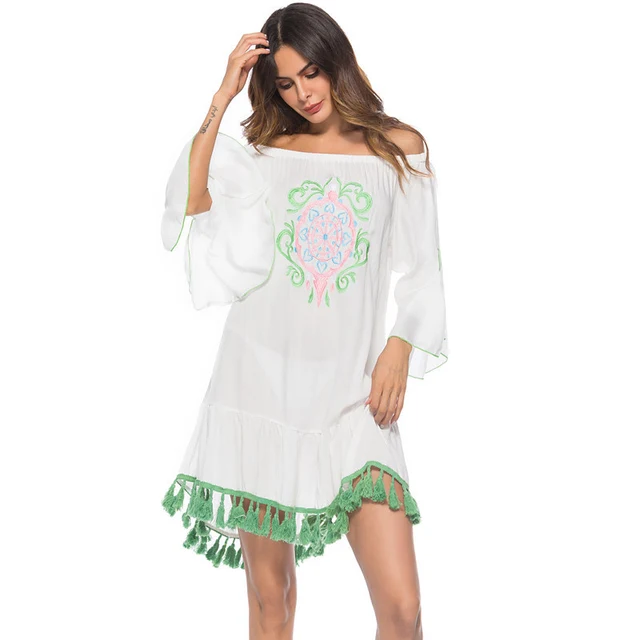 Best Offers 2018 Bikini cover up Rayon Embroidery Beach Cover-ups kaftan tassel beach tunics Saidas De Praia pareos para playa robe de plage Best Offers 2018 Bikini cover up Rayon Embroidery Beach Cover-ups kaftan tassel beach tunics Saidas De Praia pareos para playa robe de plage